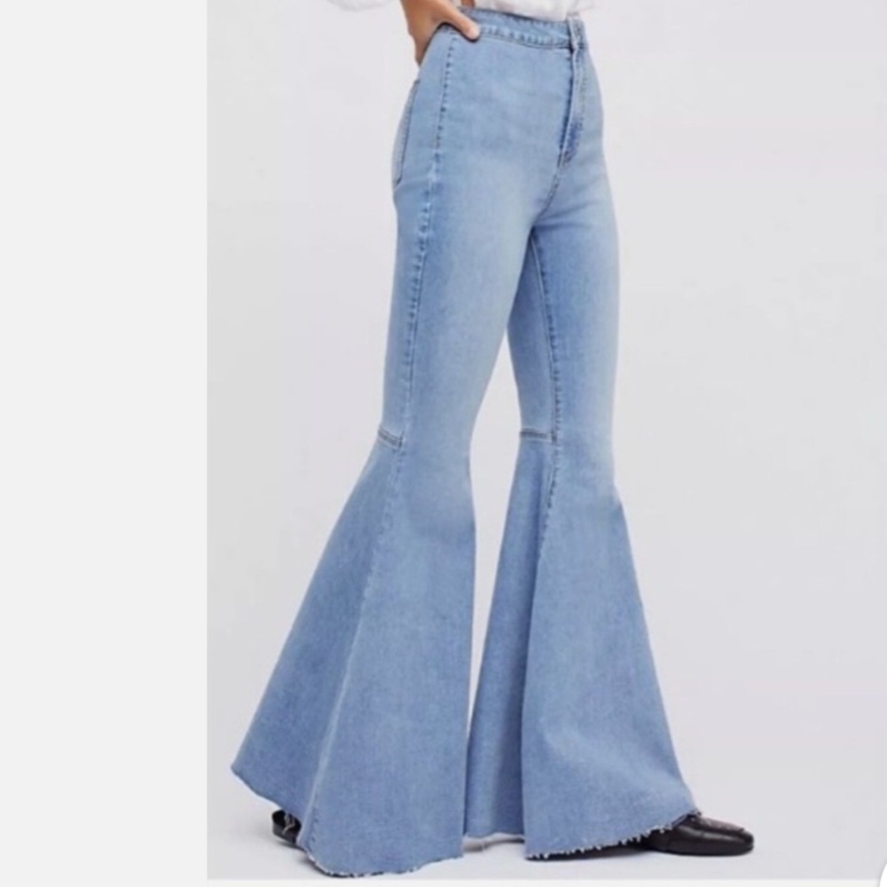 Free People Light Blue Flare Jeans - Picture 7 of 8